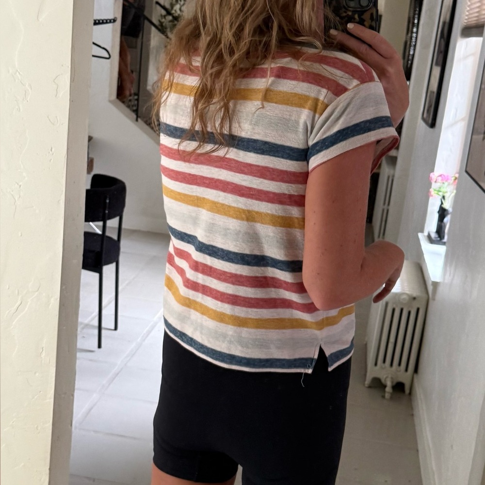 Madewell Striped V Neck Tee Size S Rainbow Stripe Casual Summer Top - Picture 4 of 9